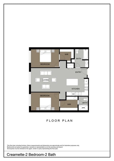 Floor plan for 2 beds, 2 baths, 1099 sqft